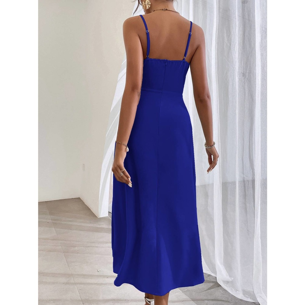 Wrap Ruched Split Thigh Cami midi Dress black - Picture 9 of 11